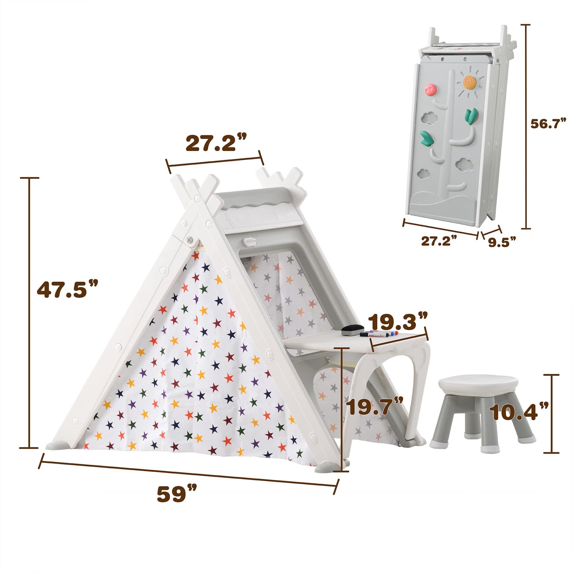 Shop Kids Play Tent - 4 in 1 Teepee Tent with Stool and Climber, Foldable Playhouse Tent for Boys & Girls Mademoiselle Home Decor