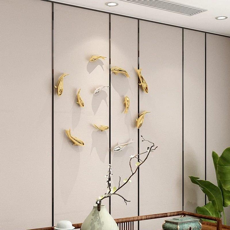 Shop 0 3D Three-dimensional Wall Decoration European Electroplating Fish Living Room Dining Room Background Wall Decoration Room Decor Mademoiselle Home Decor