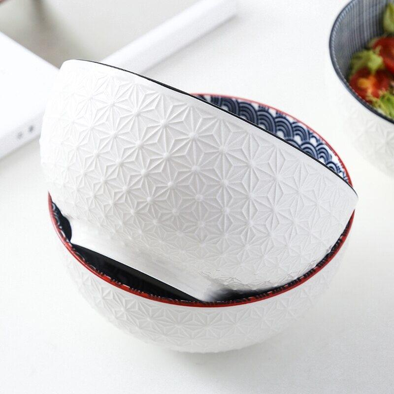 Shop 0 3 Pcs / Set 6 Inch Ceramic Bowl Noodle Rice Soup Dessert Tableware Pattern Relief Underglaze Embossed Non-Slip CZY-BS1005 Mademoiselle Home Decor