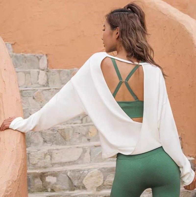 Shop 0 White / S 2022 New Sports T-shirt Yoga Women&#39;s Vest Running Dance Quick-drying Long Sleeve Fitness Halter Top Female Blouse Gym Clothing Mademoiselle Home Decor