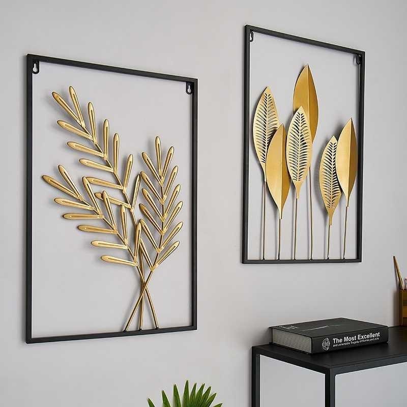 Shop 0 Nordic Metal Leaf Plant Wall Decor Wrought Iron Wall Hanging Non-perforated Wall Mural Living Room Bedroom Home Decoration Hot Mademoiselle Home Decor