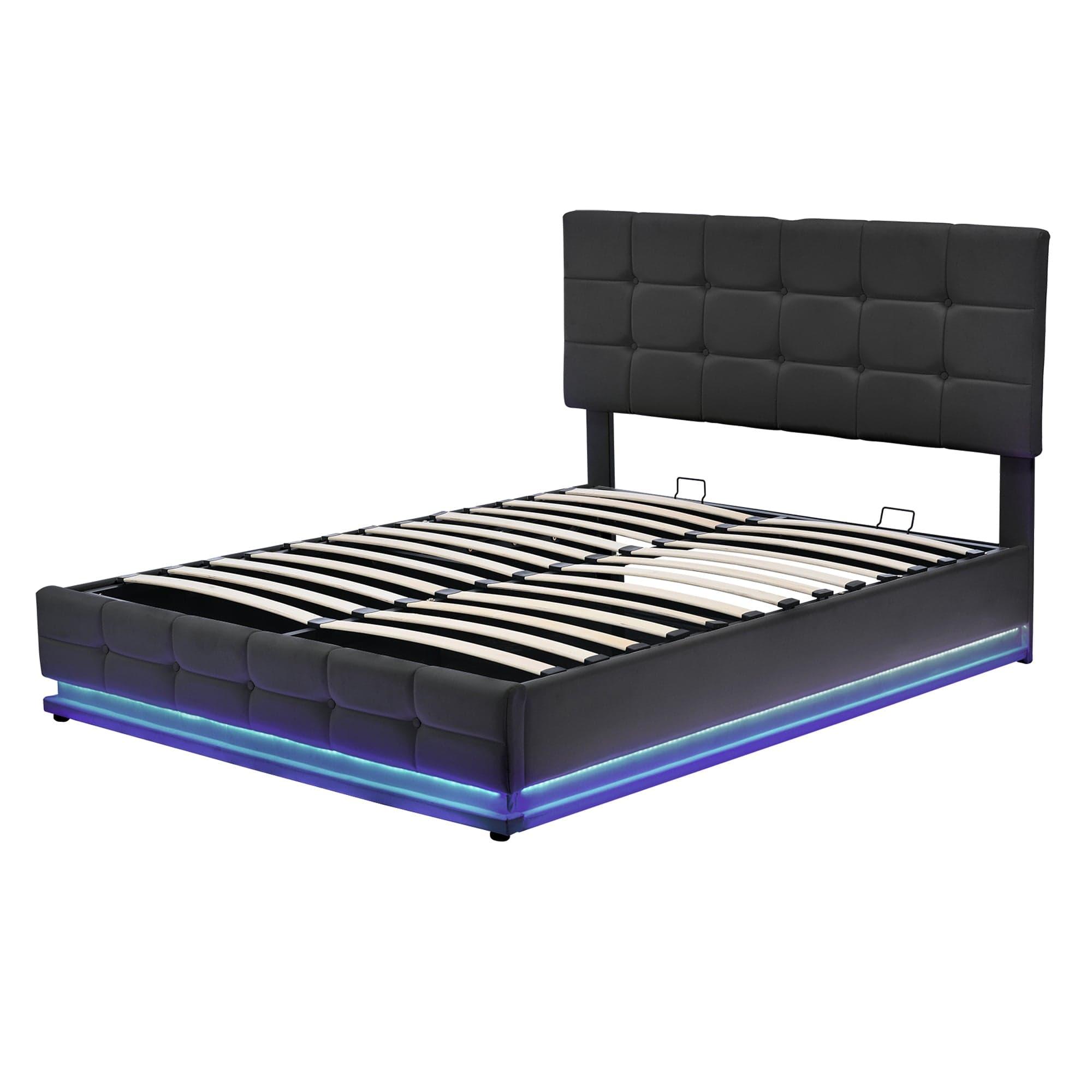 Shop Tufted Upholstered Platform Bed with Hydraulic Storage System,Queen Size PU Storage Bed with LED Lights and USB charger, Black Mademoiselle Home Decor