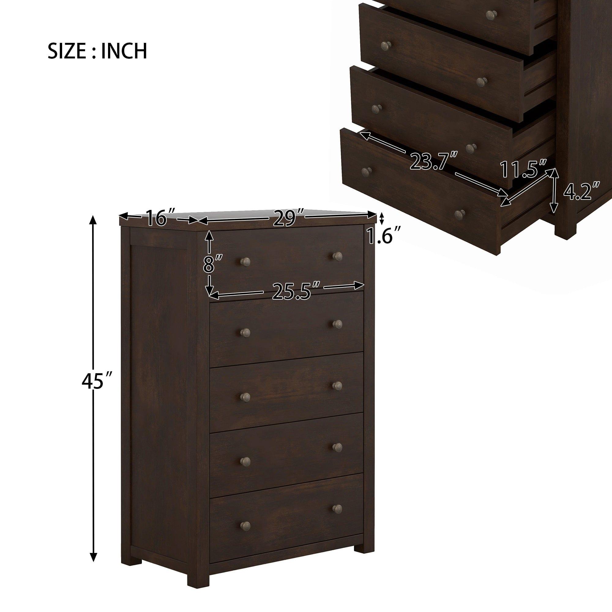 Shop Vintage Aesthetic 5 Drawers Solid Wood Chest in Rich Brown (Chest of Freely Configurable Bedroom Sets) Mademoiselle Home Decor