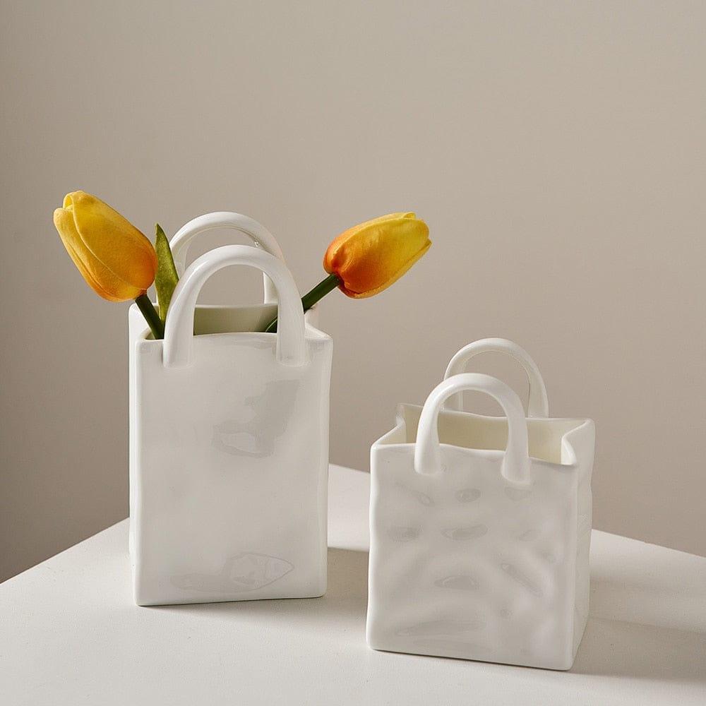 Shop 0 Simple White Ceramic Handbag Vase Room Decor Home Decor Home Living Room Decoration Cachepot for Flowers Vase for Decoration Mademoiselle Home Decor