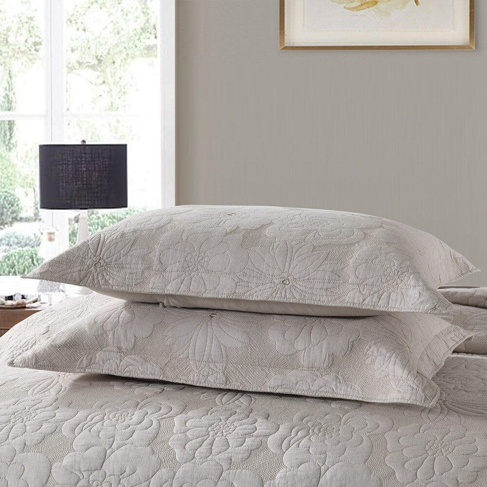 Shop 0 Premium Quilted Cotton Bedspread Coverlet Set Beige Embroidery  Chic Floral Comforter Bed Cover set 2 Pillow shams Mademoiselle Home Decor