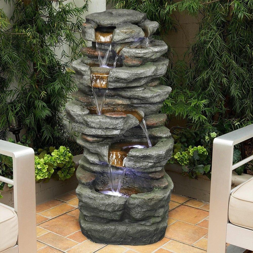 Shop 33" Outdoor Fountain Rockery Shower Outdoor Water Fountain with LED for Home Mademoiselle Home Decor