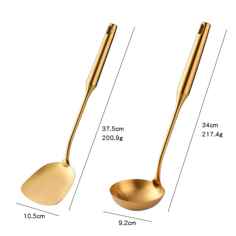 Shop 0 2pcs 1-10PCS Stainless Steel CookwarLong Handle Set Gold Cooking Utensils Scoop Spoon Turner Ladle Cooking Tools Kitchen Utensils Set Mademoiselle Home Decor