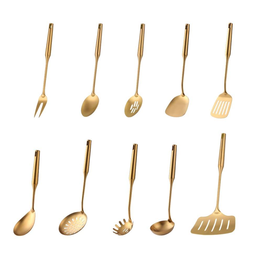 Shop 0 10pcs 1-10PCS Stainless Steel CookwarLong Handle Set Gold Cooking Utensils Scoop Spoon Turner Ladle Cooking Tools Kitchen Utensils Set Mademoiselle Home Decor
