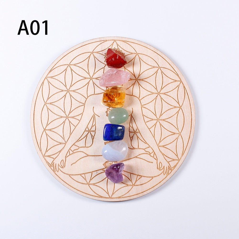 Shop 0 A01 7pcs/set Natural Crystal Mixed  seven Chakra Healing Stone + Seven Star Array Wood Plate Gravel Chips Chakra Home decor Gift Mademoiselle Home Decor