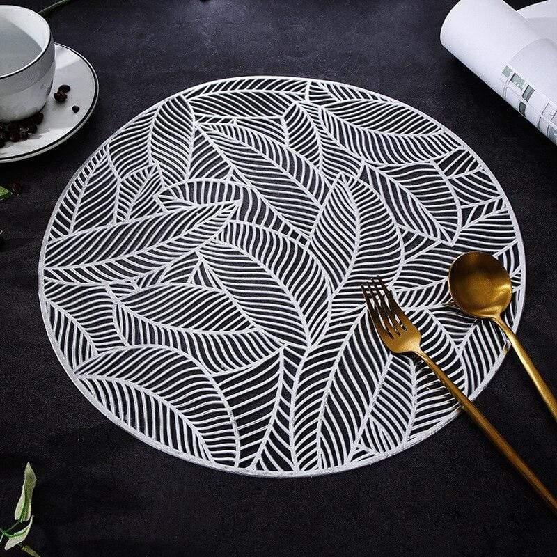 Shop 0 Silver / Diameter 38cm / 4 pieces Round Hollow placemat Restaurant PVC decoration Meal Mat Romantic Anti-hot Dining Table Line Mat Steak Plate Pad 6PCS 4PCS Mademoiselle Home Decor