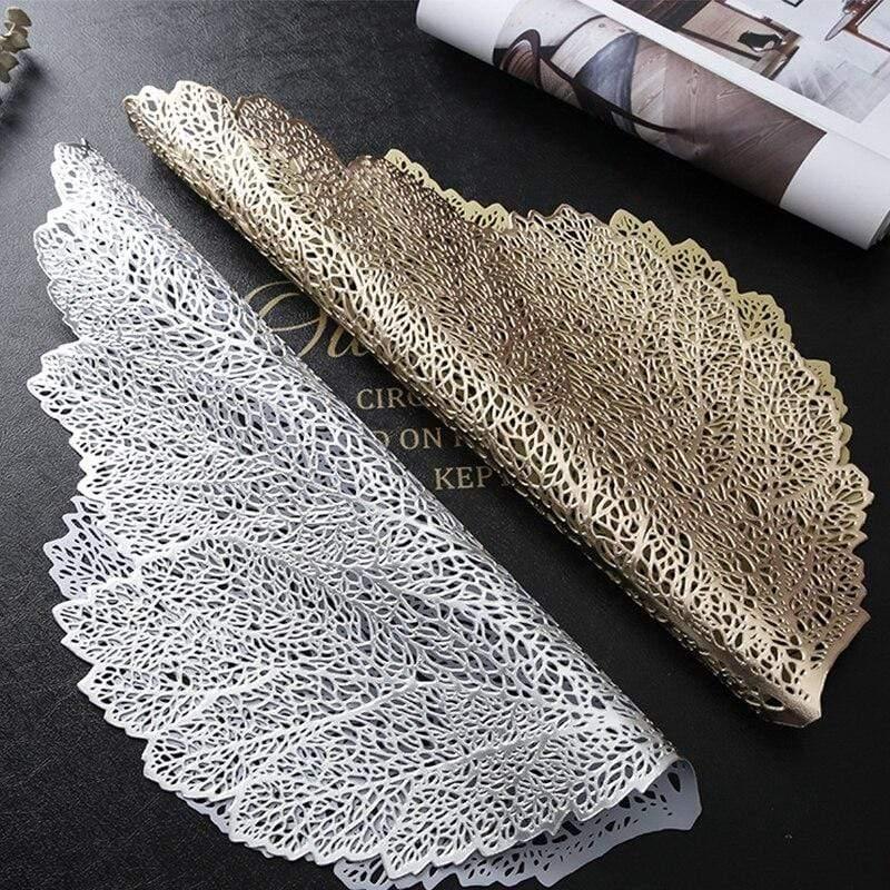 Shop 0 Leaves Placemats Restaurant Hollow PVC decoration Meal Mat Anti-hot Dining Table Line Mat Steak Plate Pad 6pcs 4PCS Mademoiselle Home Decor