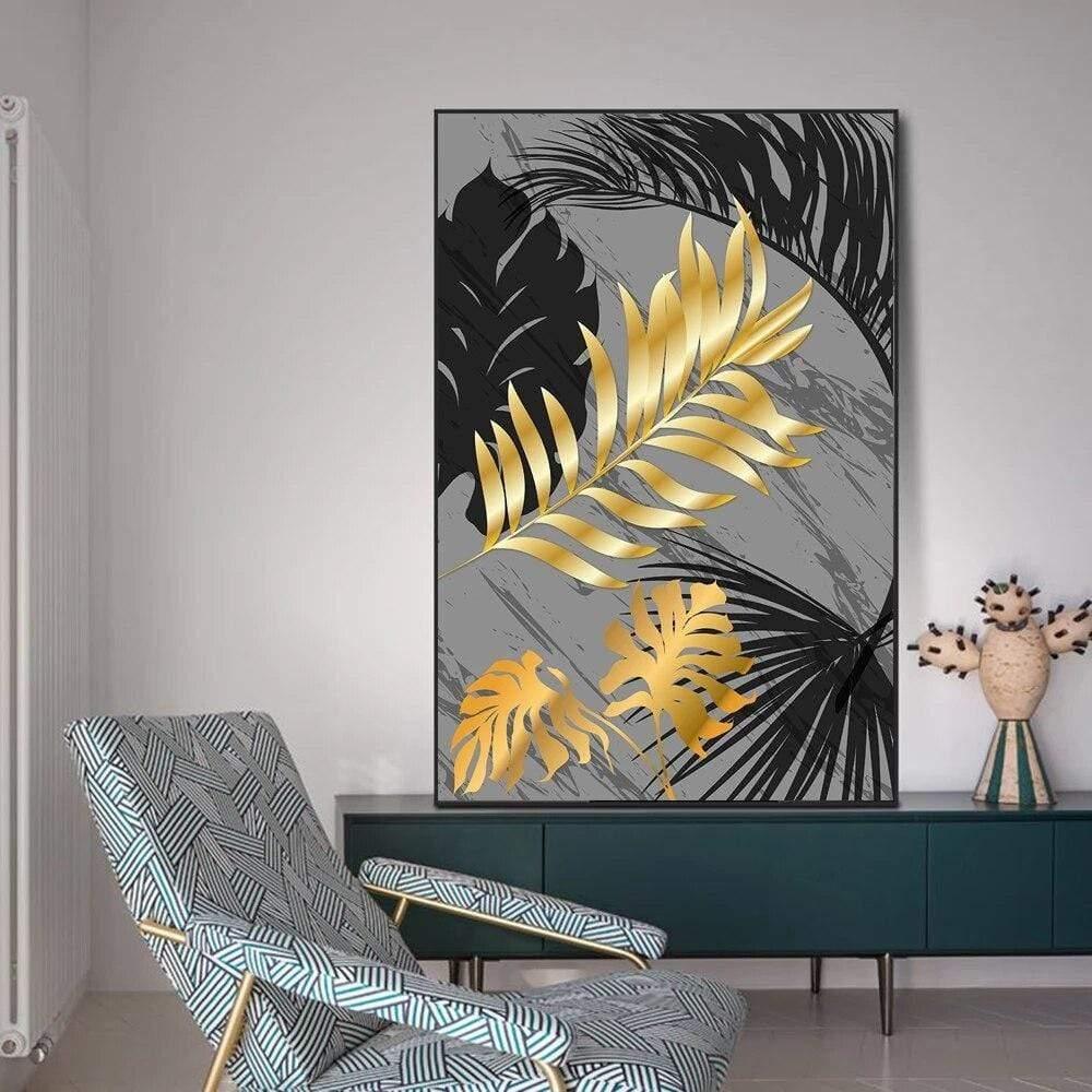 Shop 0 Cold Rain-prints Scandinavian Style Poster Golden Leaf Art Plant Abstract Painting Nordic Art Turtle Leaf Pictures Home Decor Mademoiselle Home Decor