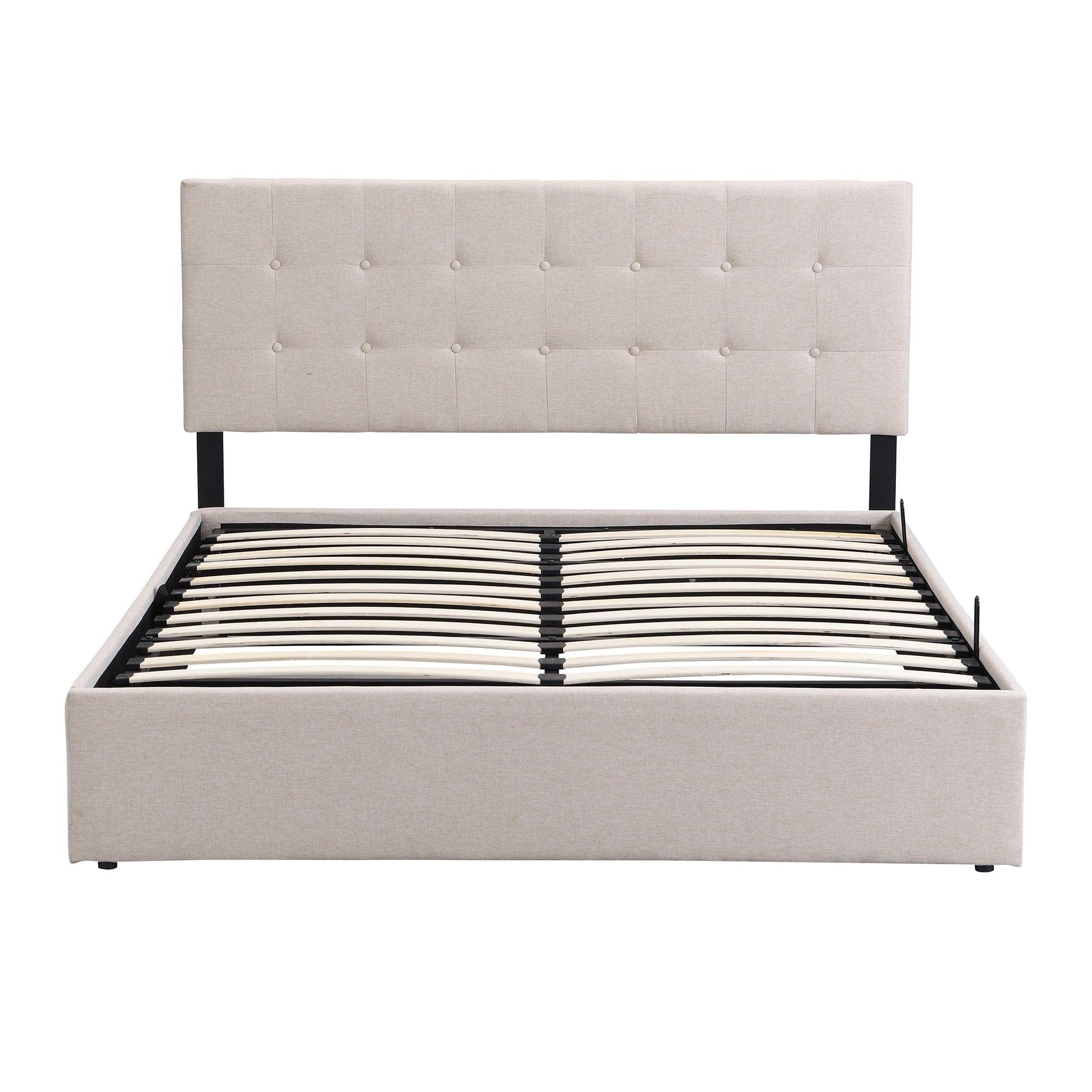 Shop Queen Size Upholstered Platform Bed with Underneath Storage Space,Beige Mademoiselle Home Decor