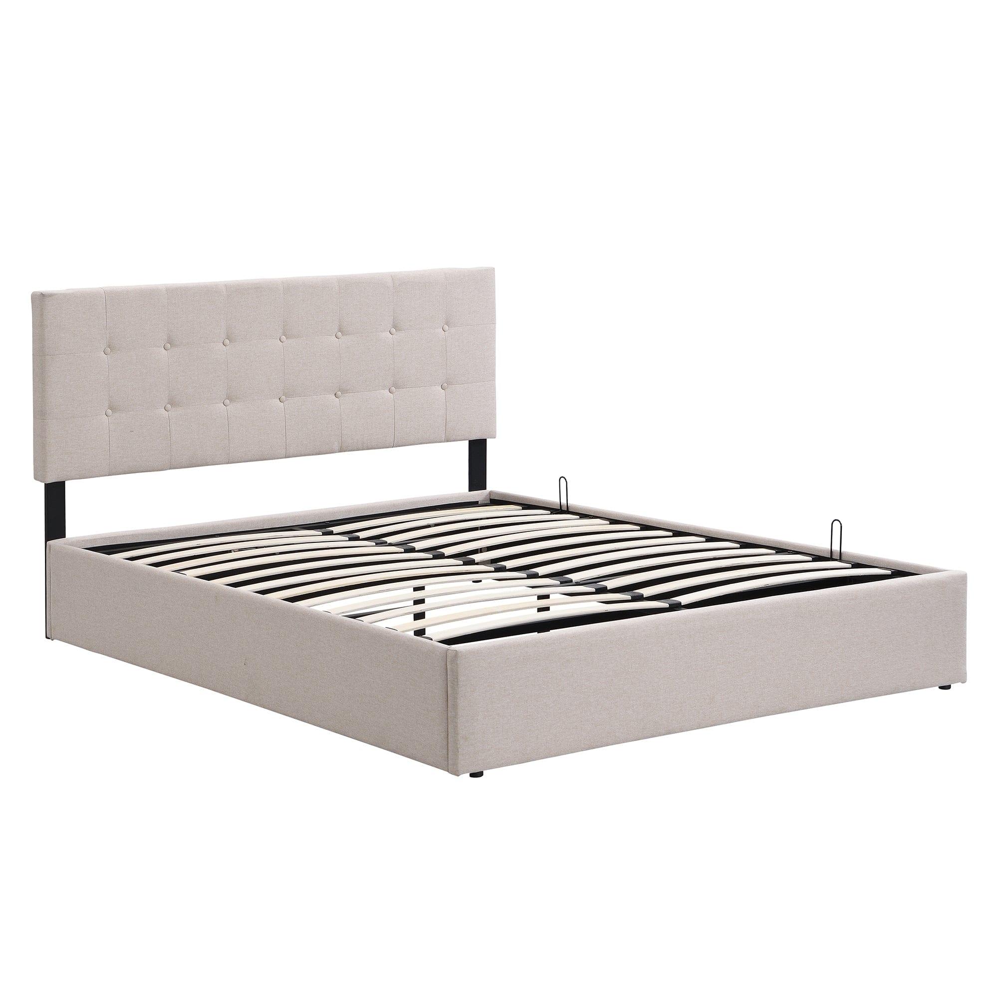 Shop Queen Size Upholstered Platform Bed with Underneath Storage Space,Beige Mademoiselle Home Decor