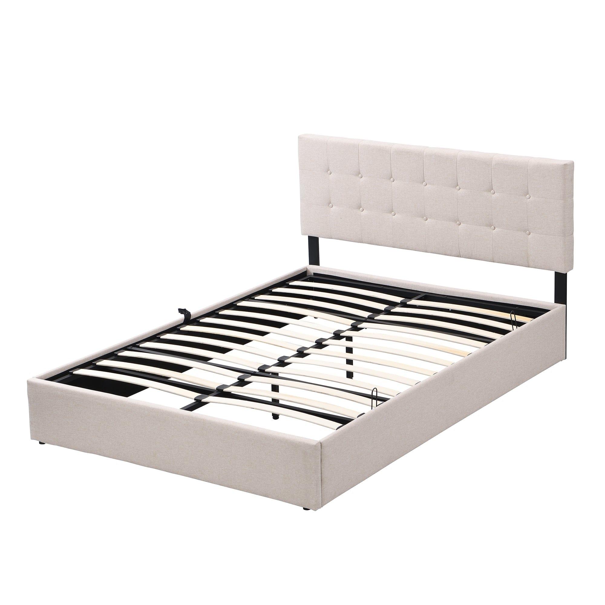 Shop Queen Size Upholstered Platform Bed with Underneath Storage Space,Beige Mademoiselle Home Decor