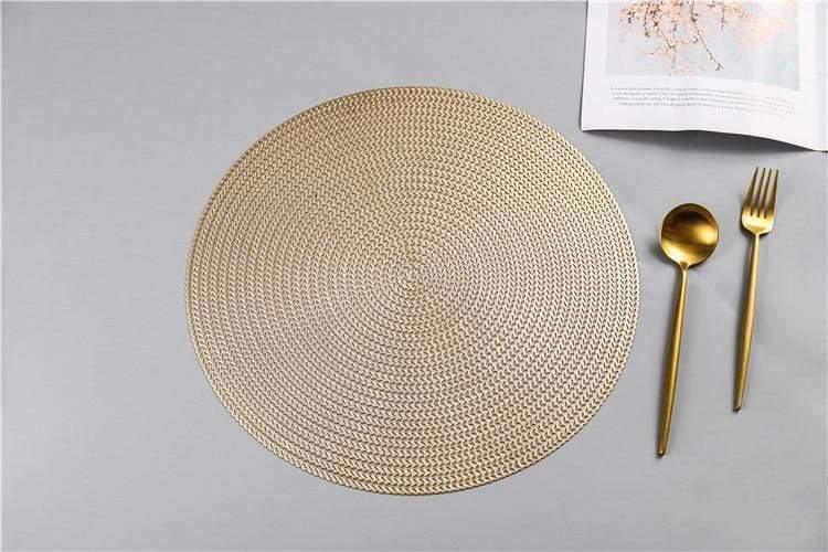 Shop 0 Light gold / 6 pieces / Diameter 38cm 6/4pcs set Leaf Placemats Restaurant Round PVC Hollow Meal Pads Anti-hot Dining Table Wheat Ears Mats Set Weave Pattern Tablemat Mademoiselle Home Decor