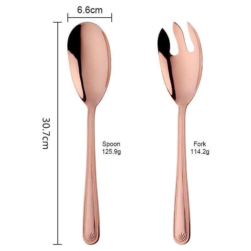 Shop 0 1 Set(2 Pcs) / RoseGold Big Salad Spoon Fork Set Stainless Steel Kitchen Food Server Pasta Utensils Public Gold Tableware Using Buffet Restaurant Tools Mademoiselle Home Decor