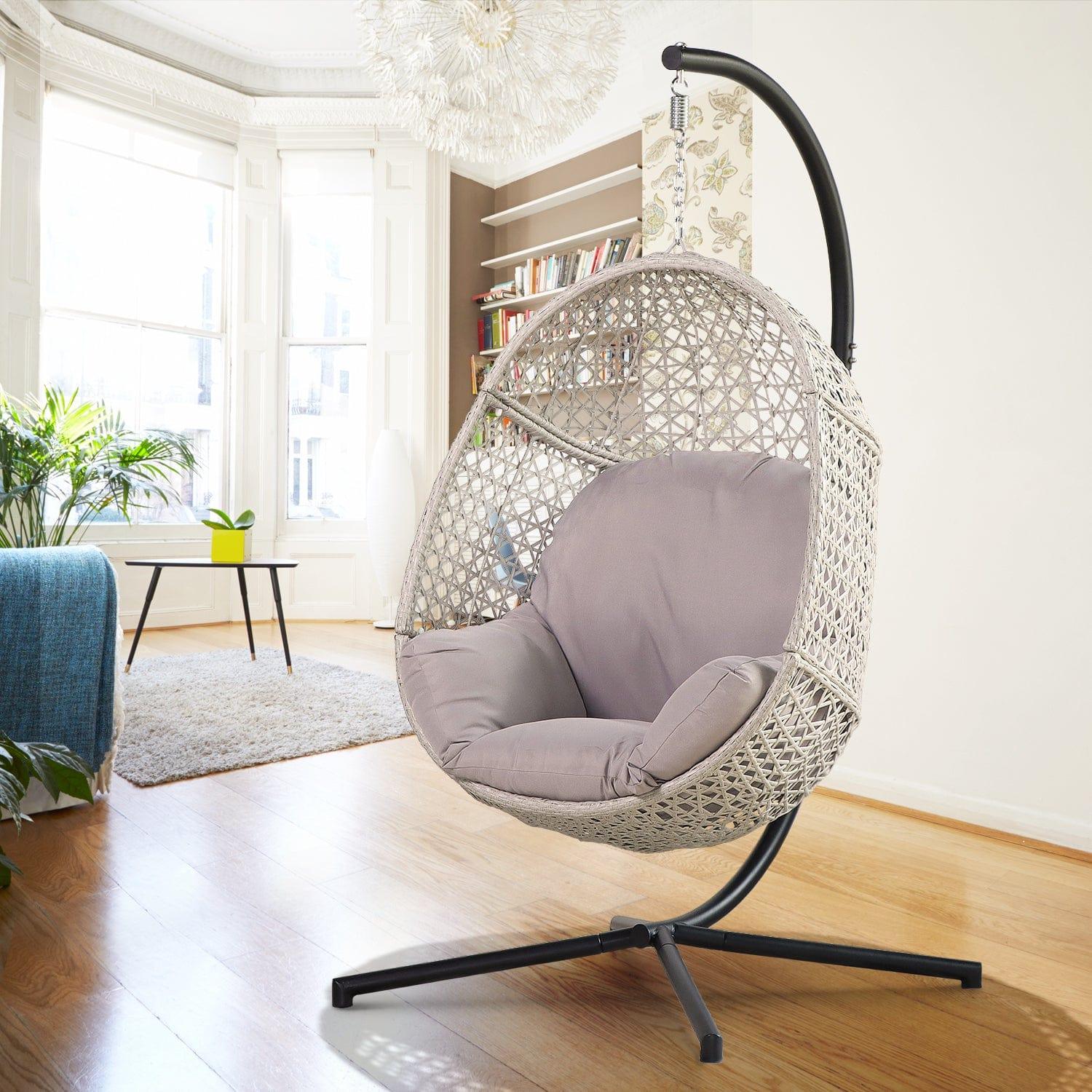 Shop Large Hanging Egg Chair with Stand & UV Resistant Cushion Hammock Chairs with C-Stand for Outdoor Mademoiselle Home Decor