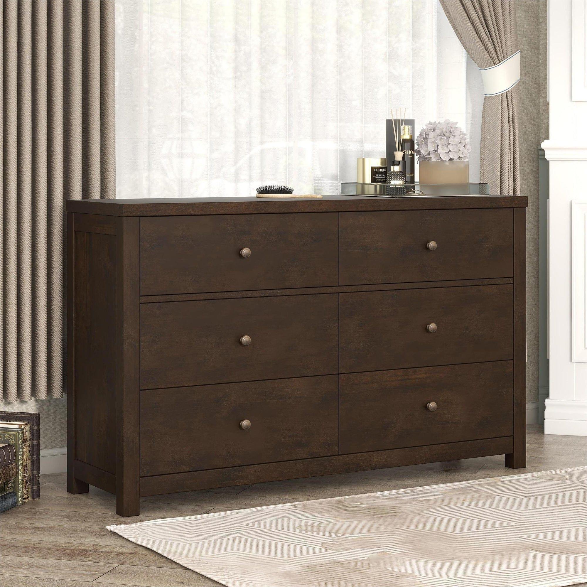 Shop Classic Rich Brown 6 Pieces King Bedroom Set ( King Bed + Nightstand*2+ Dresser + Chest + Mirror) Mademoiselle Home Decor