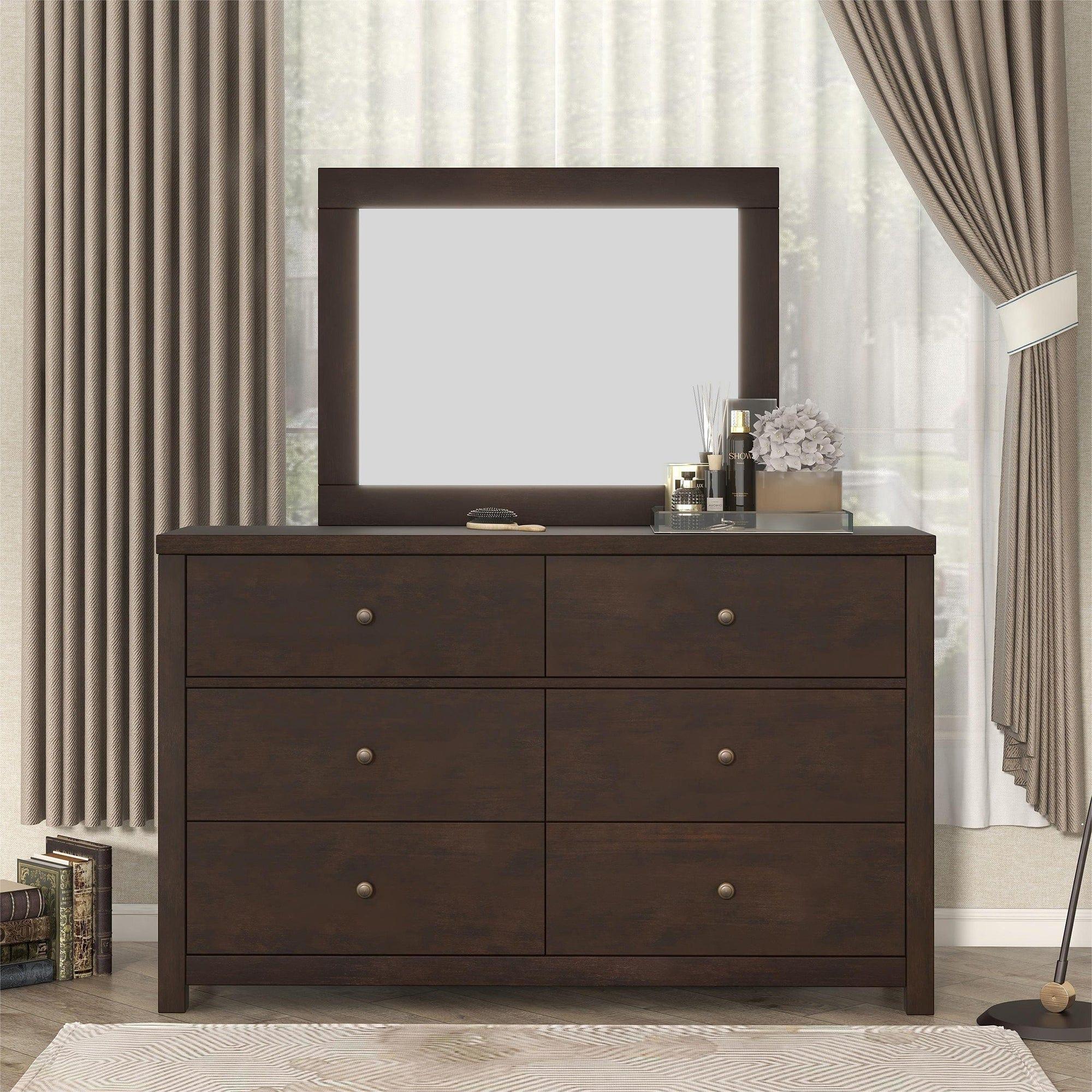 Shop Classic Rich Brown 6 Pieces King Bedroom Set ( King Bed + Nightstand*2+ Dresser + Chest + Mirror) Mademoiselle Home Decor