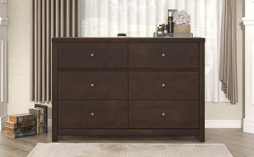 Shop Classic Rich Brown 6 Pieces King Bedroom Set ( King Bed + Nightstand*2+ Dresser + Chest + Mirror) Mademoiselle Home Decor