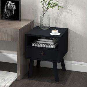 Shop Mid-Century Modern Bedside Table, 1 Drawer with Open Shelves, black Mademoiselle Home Decor