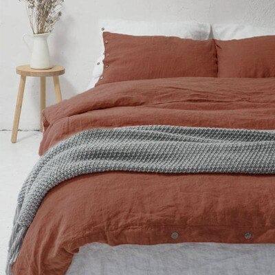 Shop 0 caramel / UK 135X200cm 3PCS 100% Pure Linen Bedding Sets Natural Flax Duvet Cover Set With Pillowcase Modern 220x240 King Size Quilt Covers No Bed Sheet Mademoiselle Home Decor