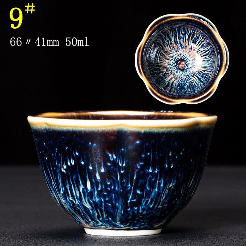 Shop 0 C09 6.6X4.1CM 50ML / Kiln Tianmu Glaze Multicolor Kiln Fambe Ceramic Teacup Porcelain Master Tea Cup Creative Temmoku Glaze Zen Tea Bowl Buddha Office Decor Accessorie Mademoiselle Home Decor