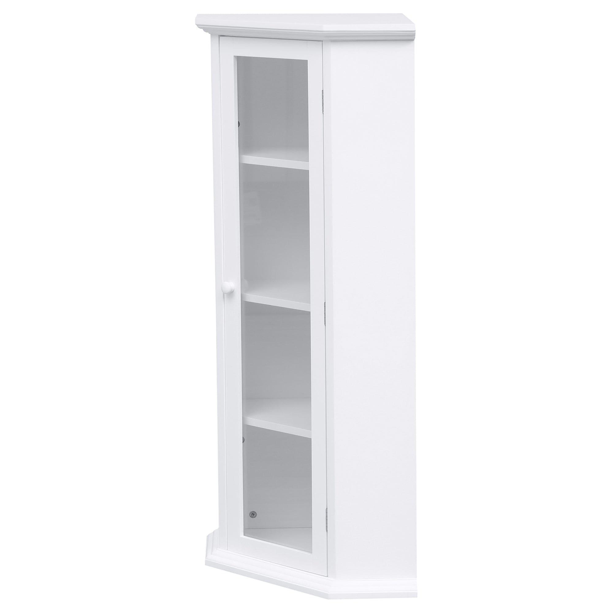 Shop Freestanding Bathroom Cabinet with Glass Door, Corner Storage Cabinet for Bathroom, Living Room and Kitchen, MDF Board with Painted Finish, White Mademoiselle Home Decor