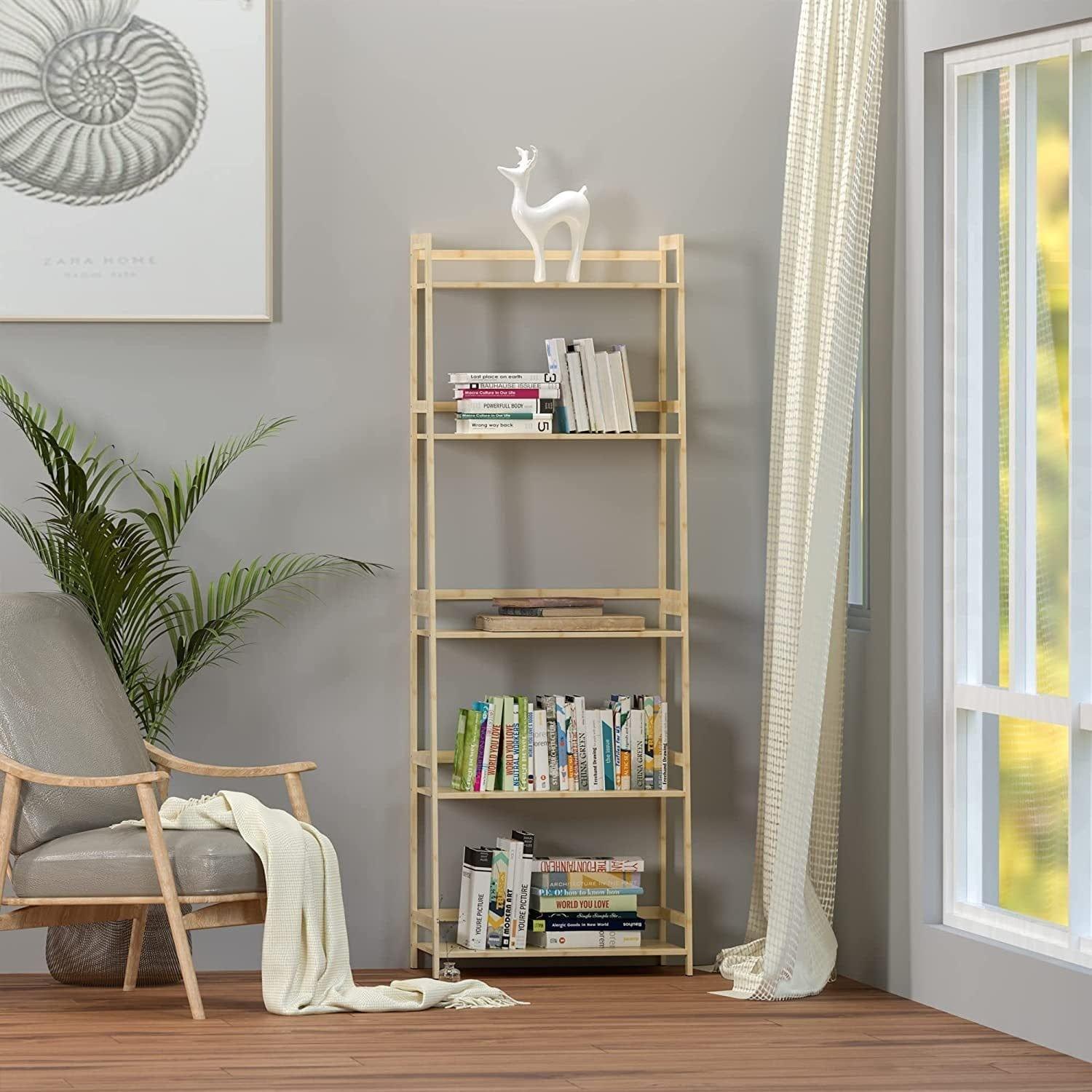 Shop Ladder Shelf, 5 Tier Bamboo Bookshelf, Modern Open Bookcase for Bedroom, Living Room, Office, Natural Mademoiselle Home Decor