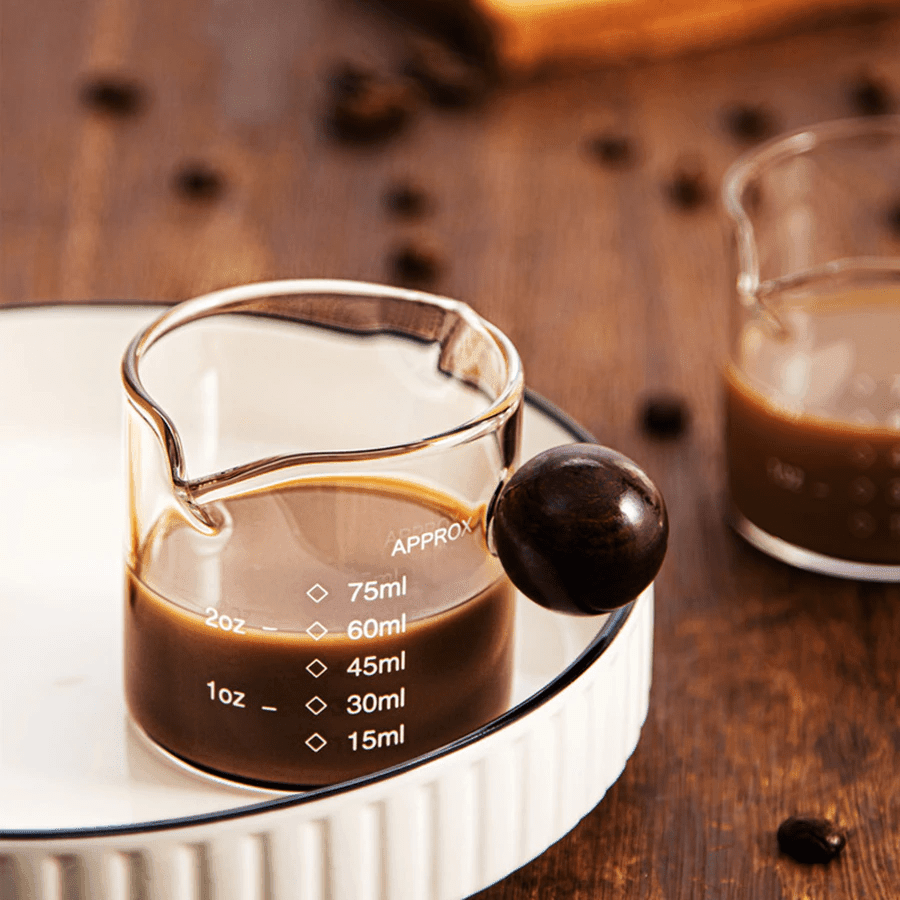 Shop 0 50/75/100/150ml Wood Handle Glass Espresso Measuring Cup Double/Single Mouth Milk Jug Coffee Supplies Clear Kitchen Measure Mug Mademoiselle Home Decor