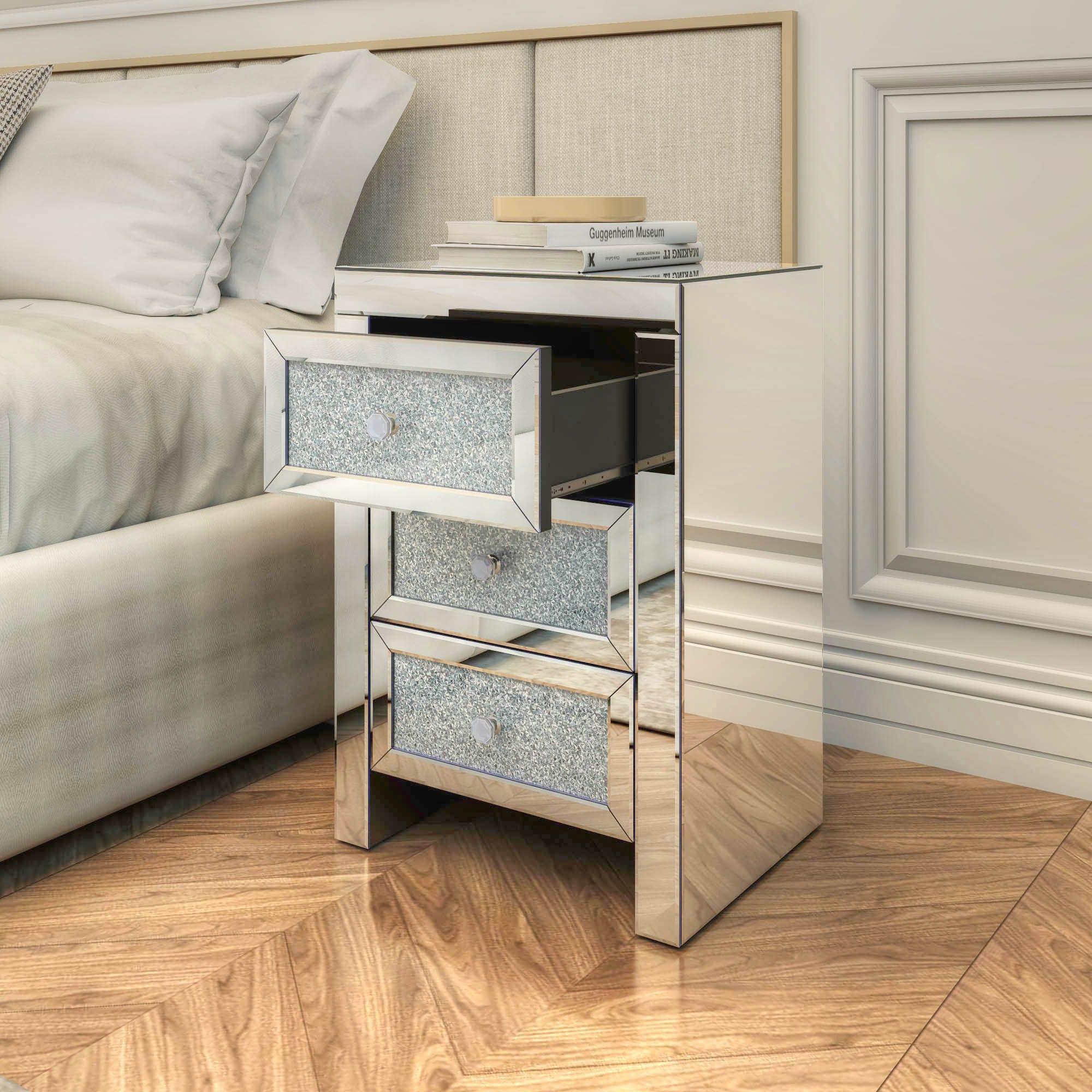 Shop Mirrored Nightstand, Silver Bedside Tables, Mirrored End Table Side Table for Bedroom Living Room Mademoiselle Home Decor